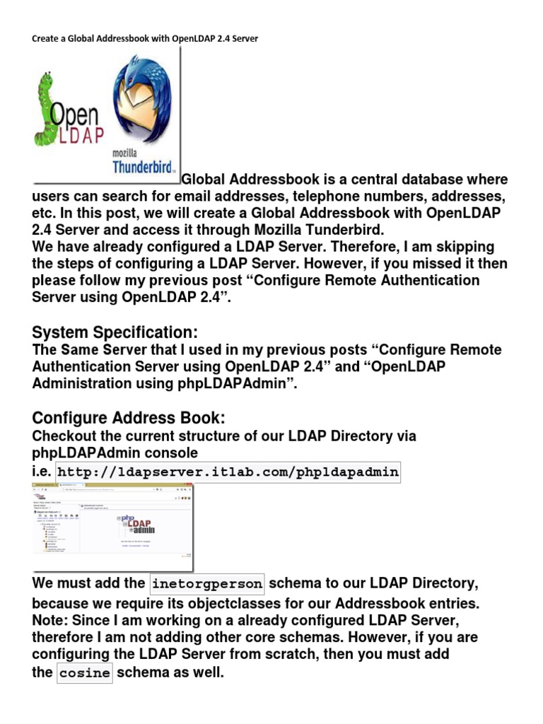 Configuring a Global Address Book with OpenLDAP 2.4 Server and