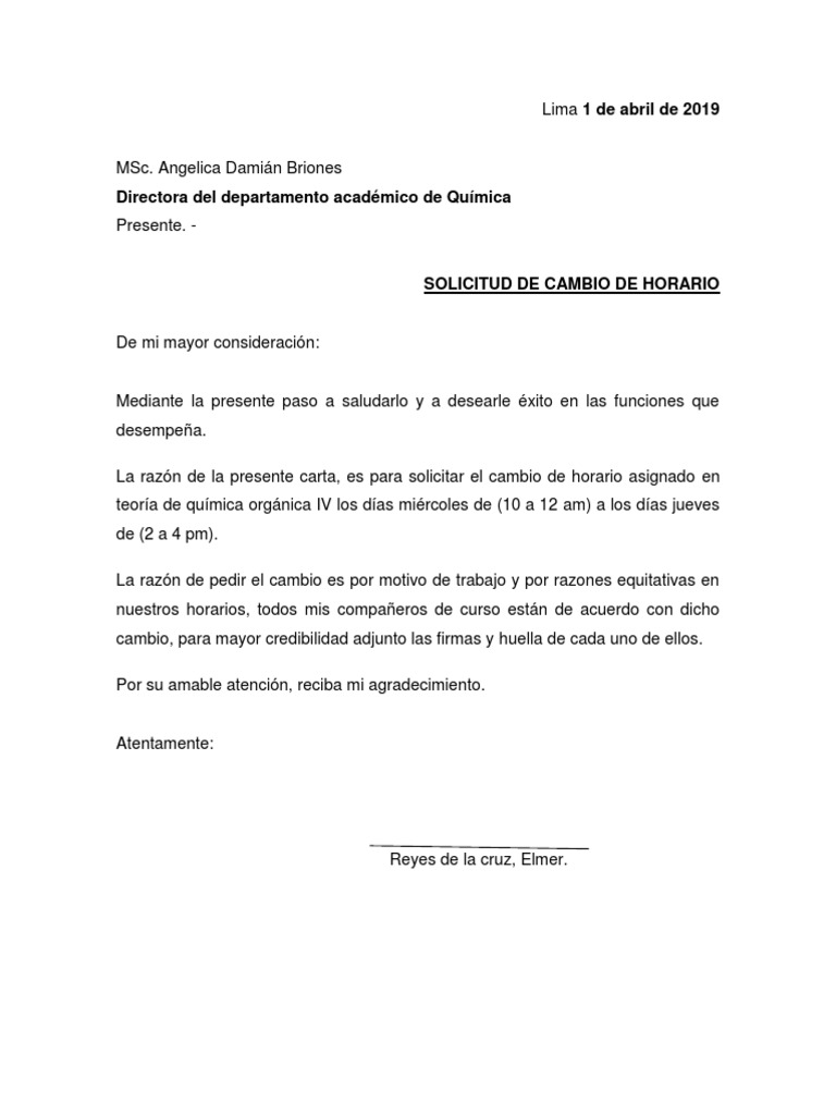 Carta Cambio de Horario PDF