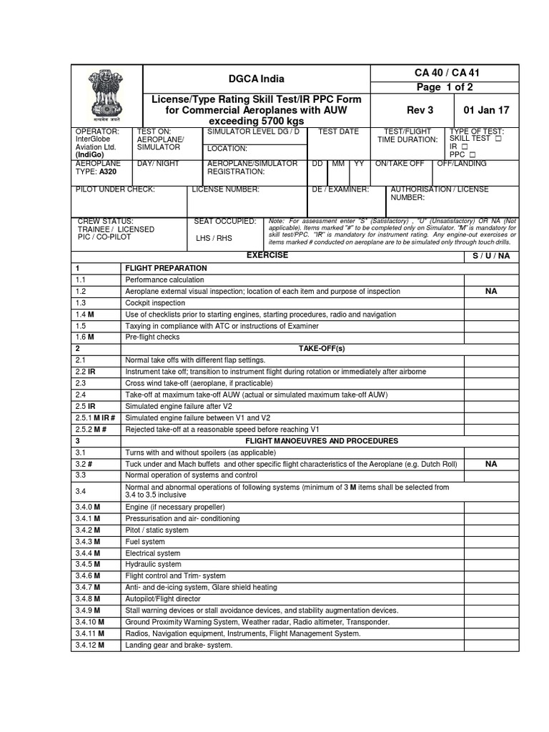 CA 40/41 Skill Test Form for Pilots | PDF | Aircraft | Aerospace ...