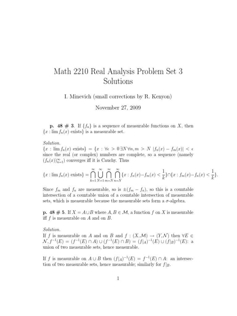 Analysis of Solutions to Real Analysis Problem Set on Measurable ...