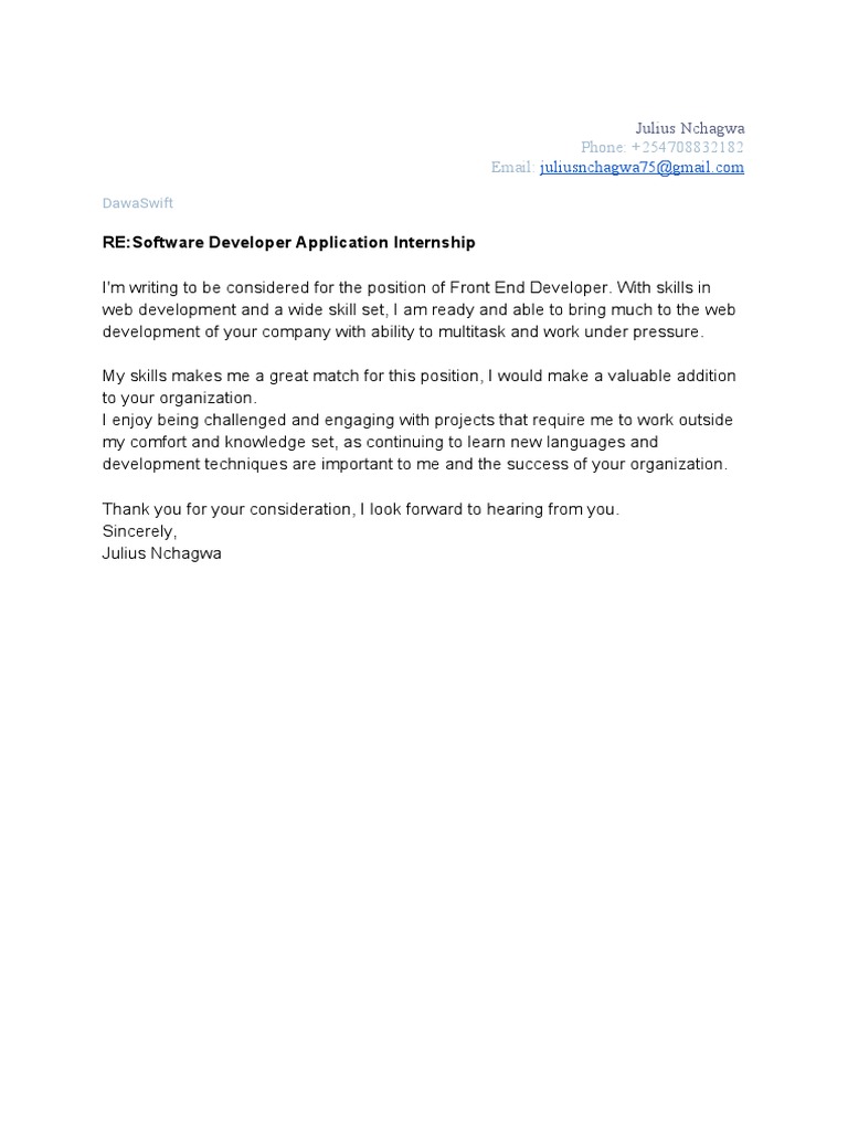 Front End Developer Internship Application | PDF