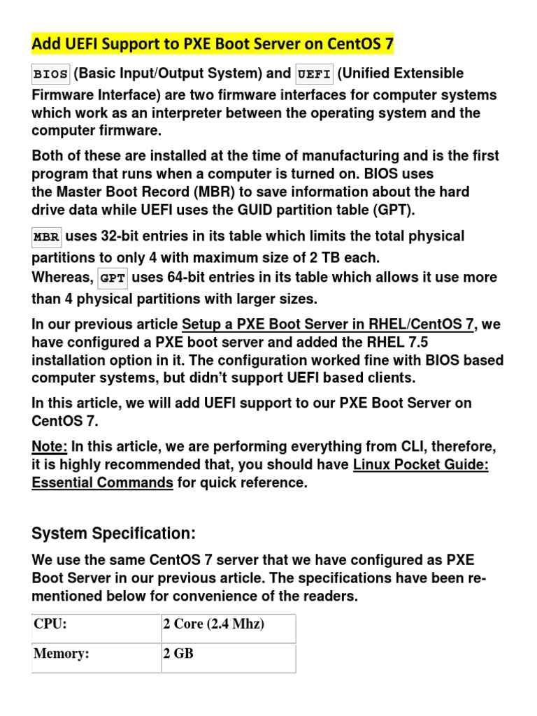 UEFI PXE Boot Setup on CentOS 7 | PDF | Booting | Computer Architecture
