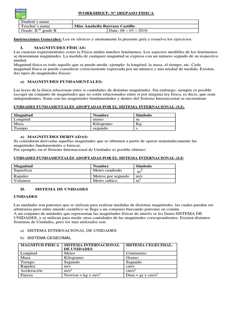 Guia #1 Repaso A (Conversion, Plano Cartesiano, Vectores) | PDF ...