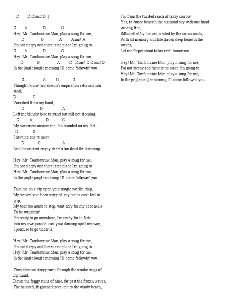 Mr Tambourine Man Full Lyrics