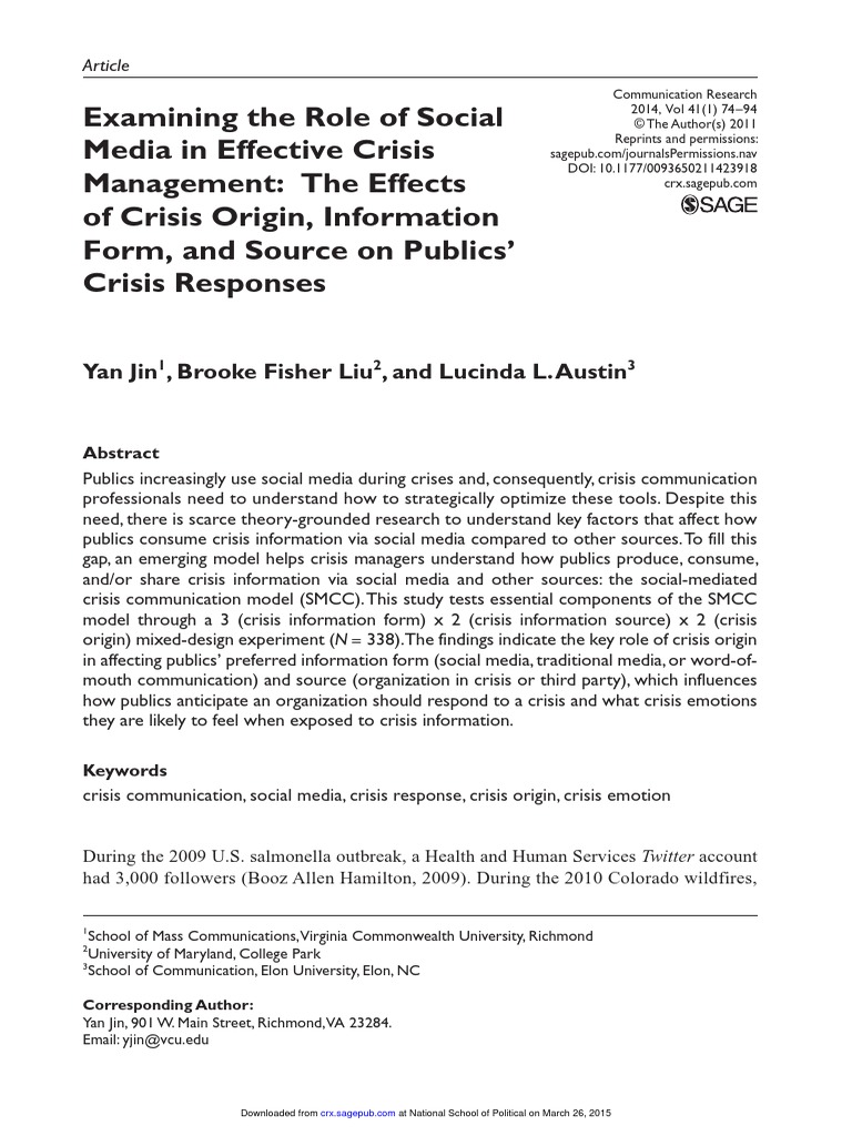 Examining The Role of Social Media in Effective Crisis Management PDF ...