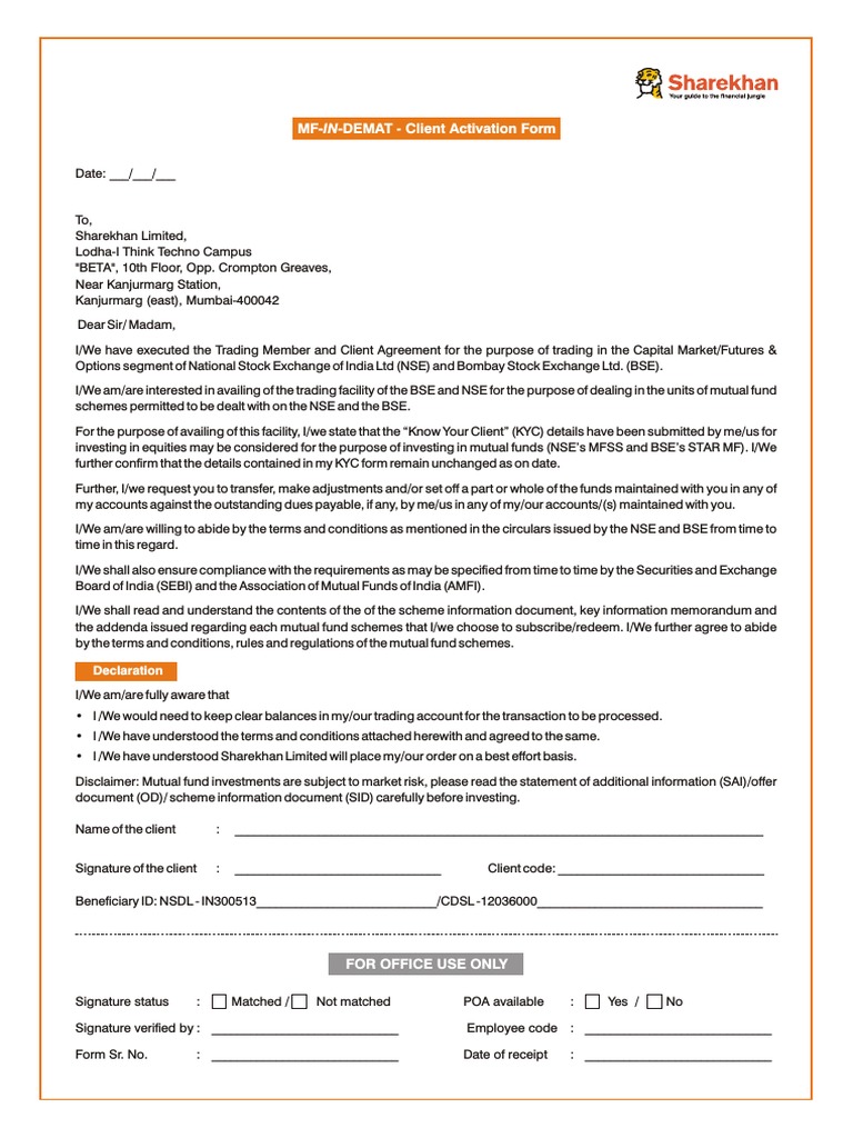 Client Activation Form for Mutual Funds | PDF | Business | Financial ...