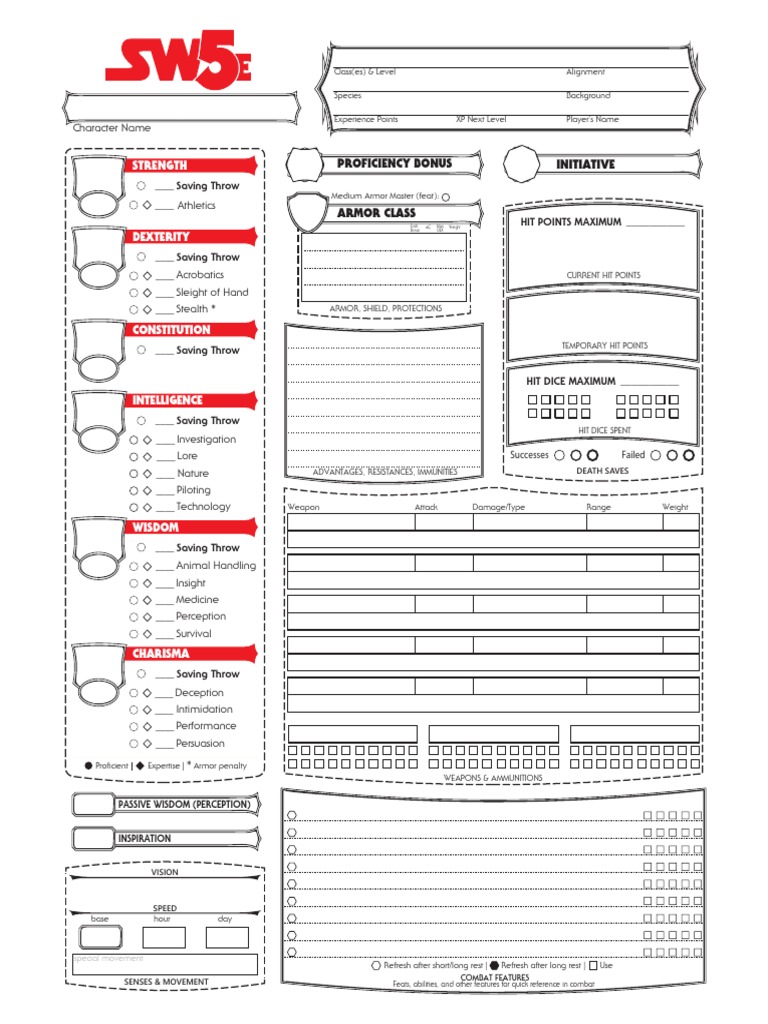 dnd 5e star wars character sheet role playing games gaming