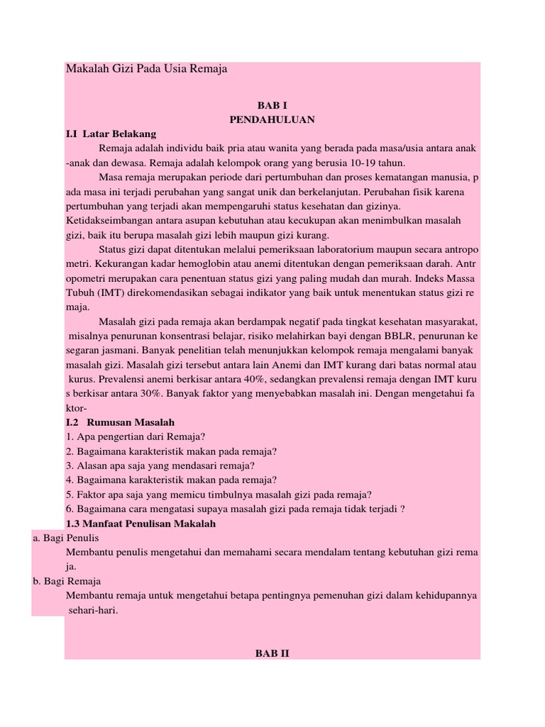 Makalah Gizi Pada Usia Remaja Docx