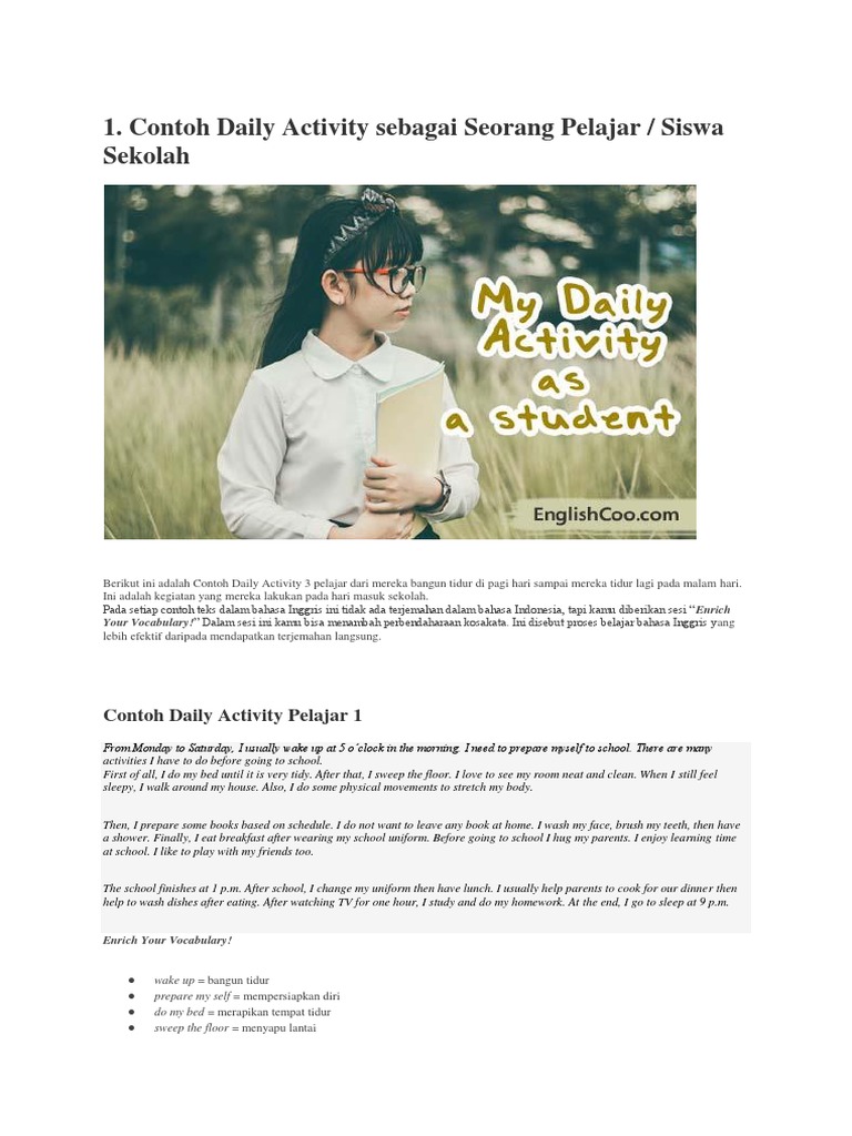 Contoh Daily Activity Dari Bangun Tidur Sampai Tidur Lagi - Jurnal Siswa