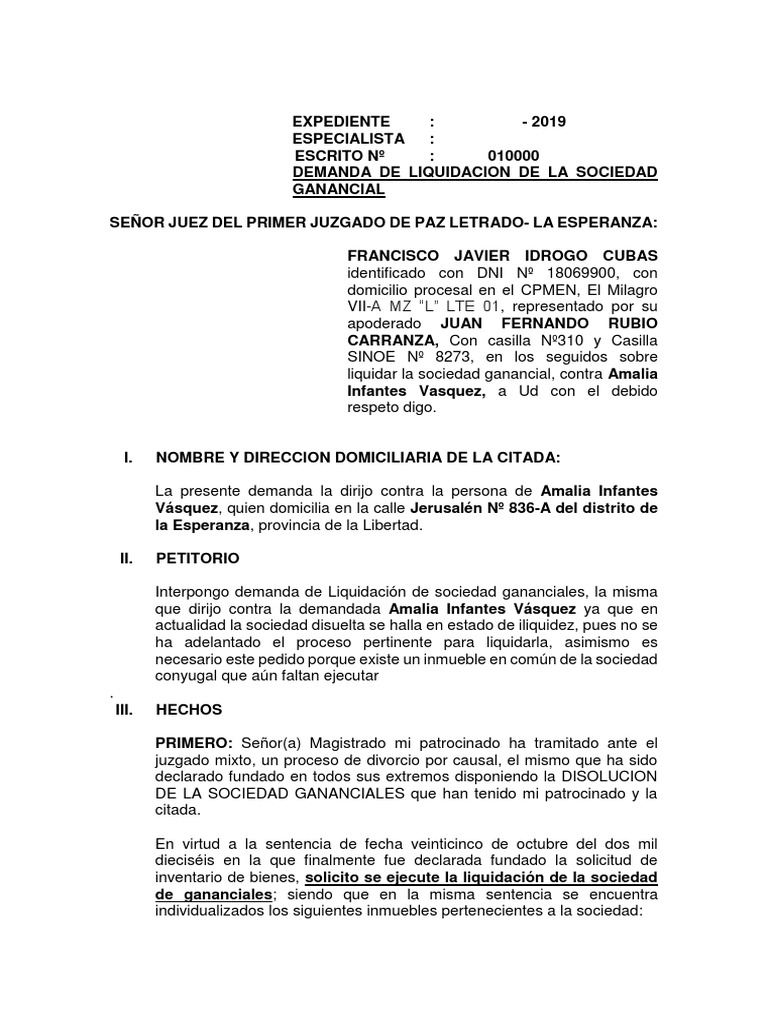Demanda Liquidacion Docx Propiedad De La Comunidad Divorcio