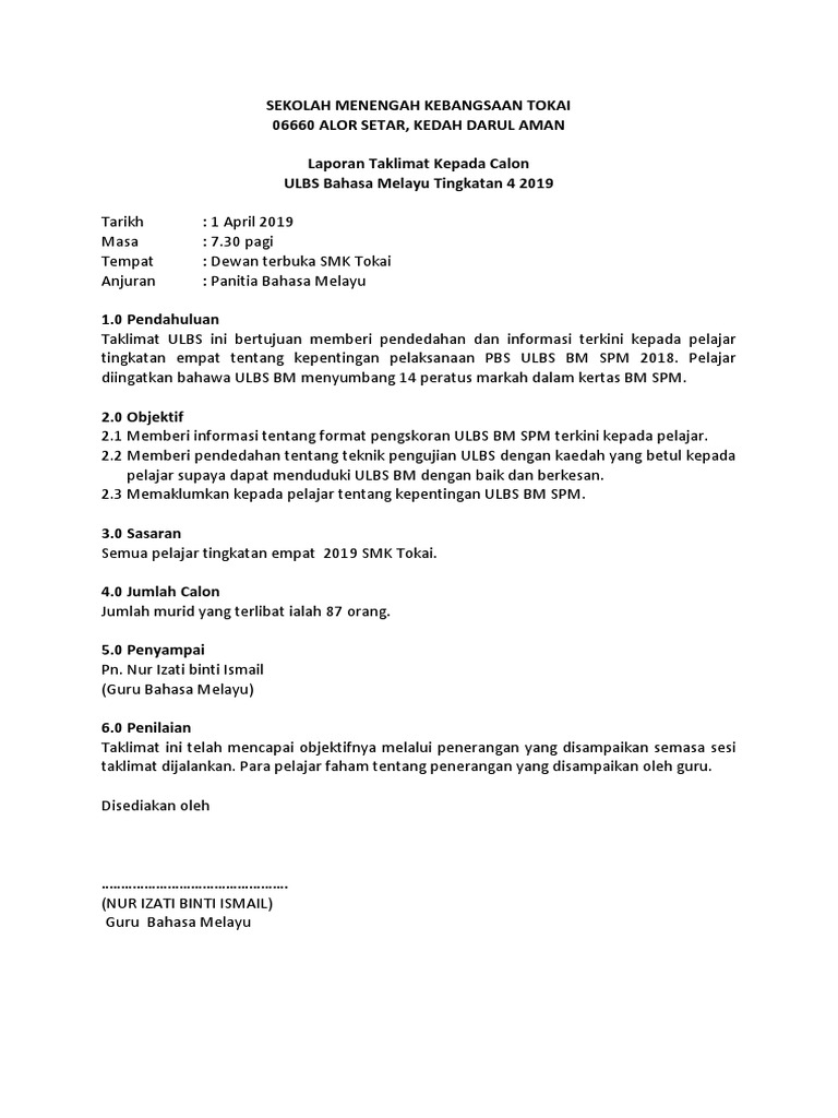 Laporan Taklimat Calon Docx