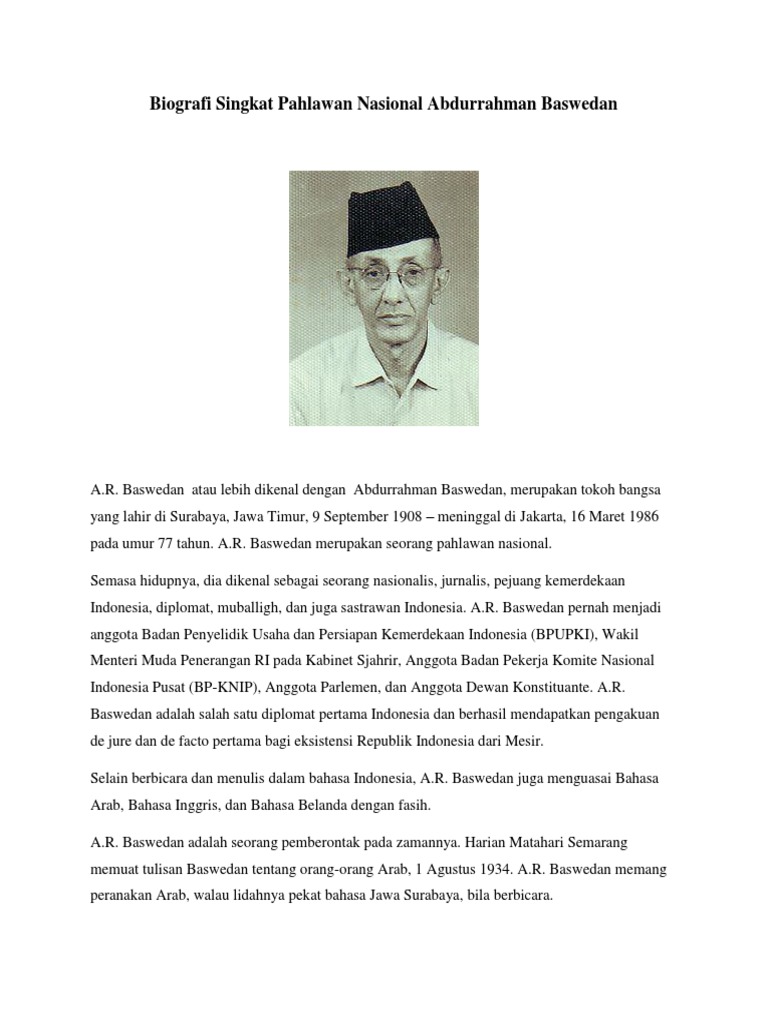 Biografi Singkat Pahlawan Nasional Abdurrahman Baswedan