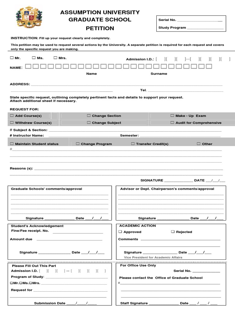 Petition Form PDF | PDF | Graduate School | Behavior Modification