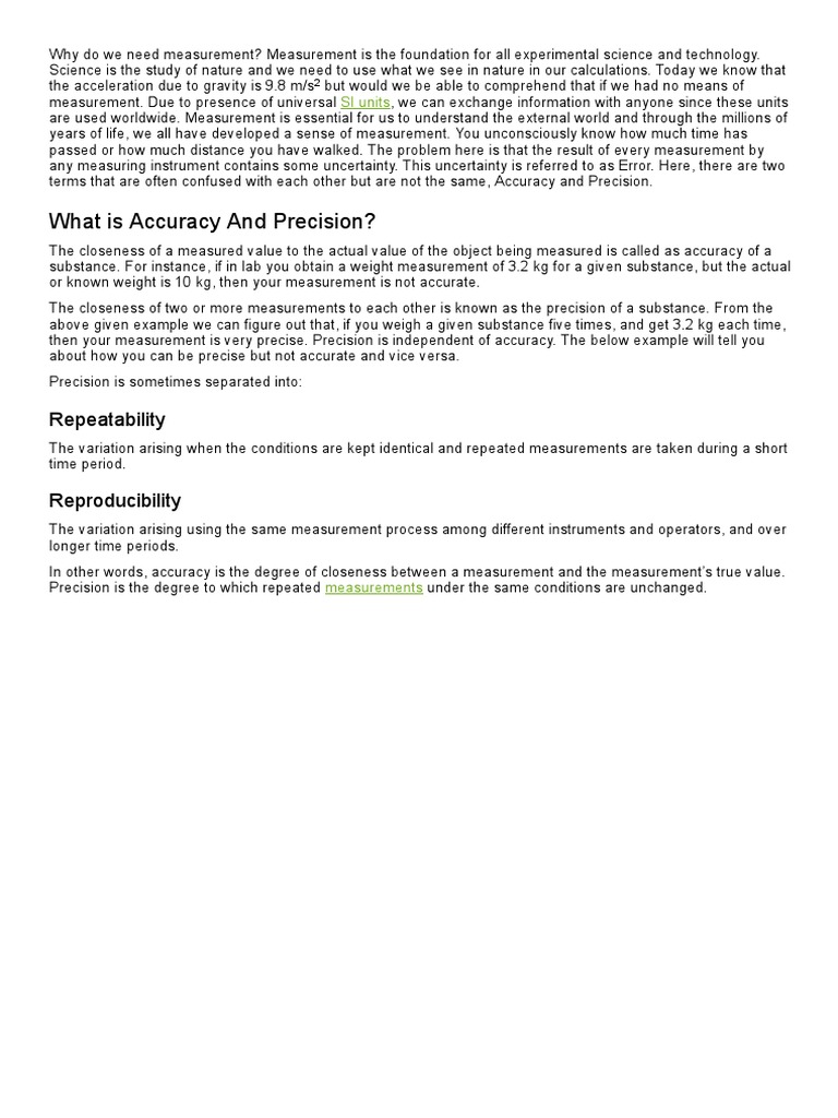 Accuracy Precision Measurement | PDF | Accuracy And Precision | Weight