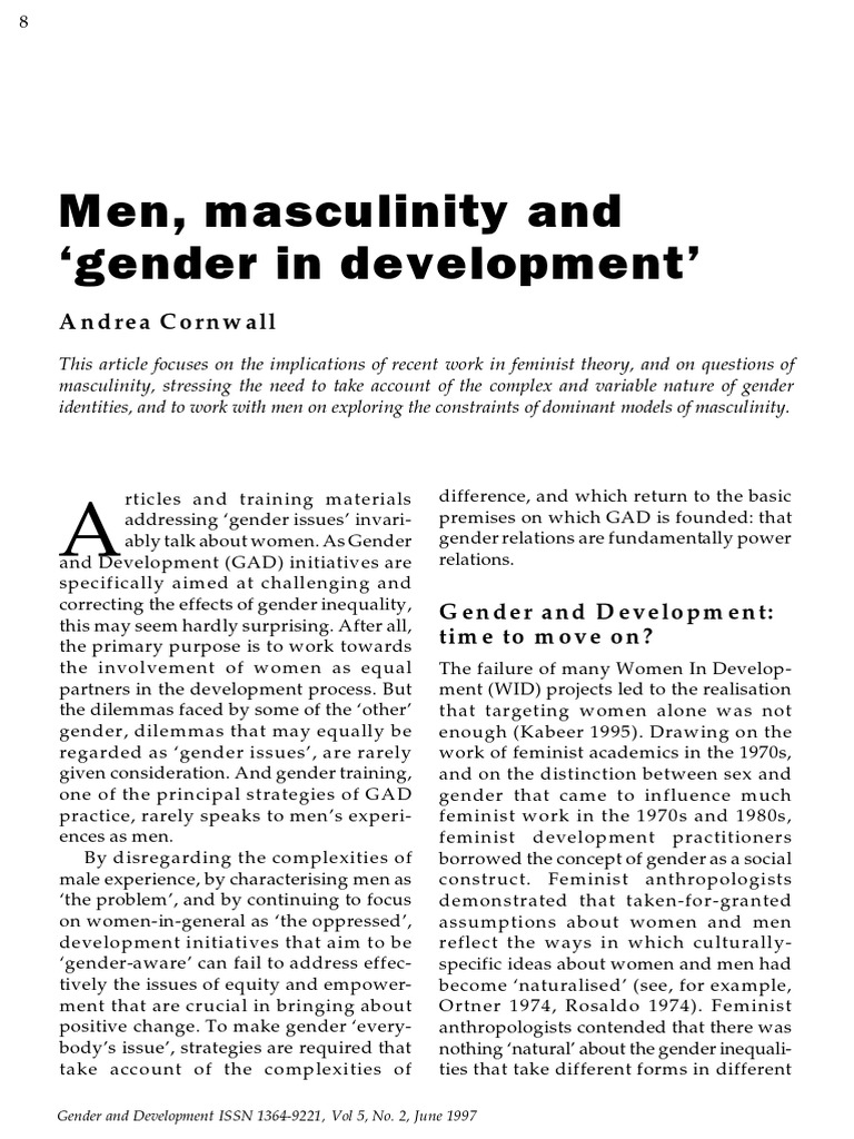 Men, Masculinity and Gender in Development': Andrea Cornwall | PDF ...