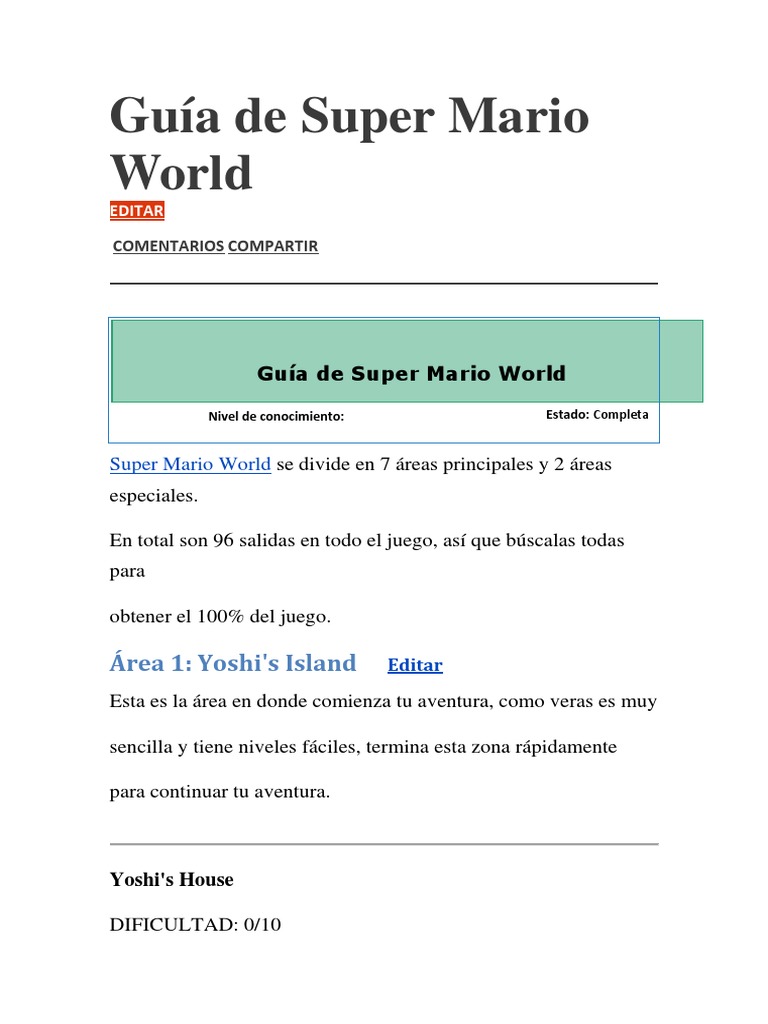 Guía Completa de Super Mario World | PDF | Mario | Juegos de Nintendo