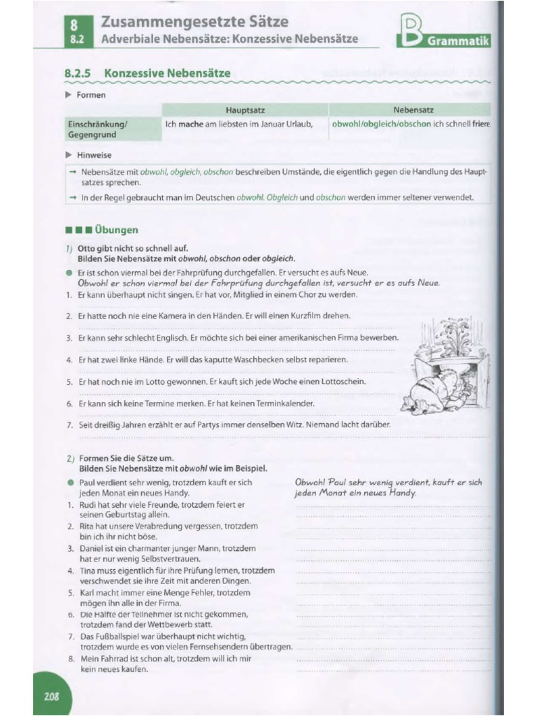 Pdf übungen and obwohl trotzdem Nebensätze mit