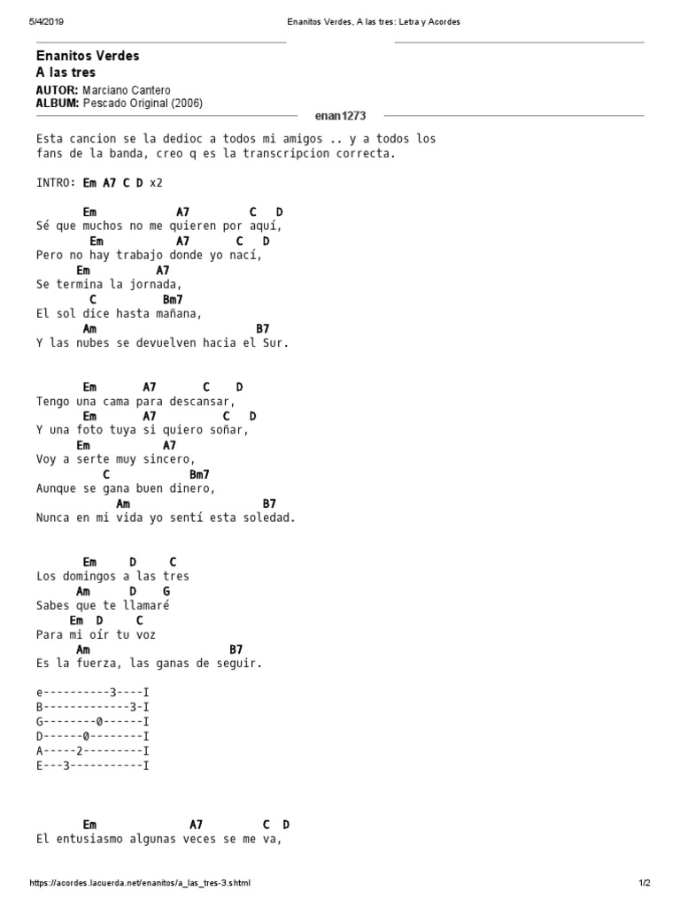 Enanitos Verdes, A Las Tres_ Letra y Acordes Música grabada Álbumes
