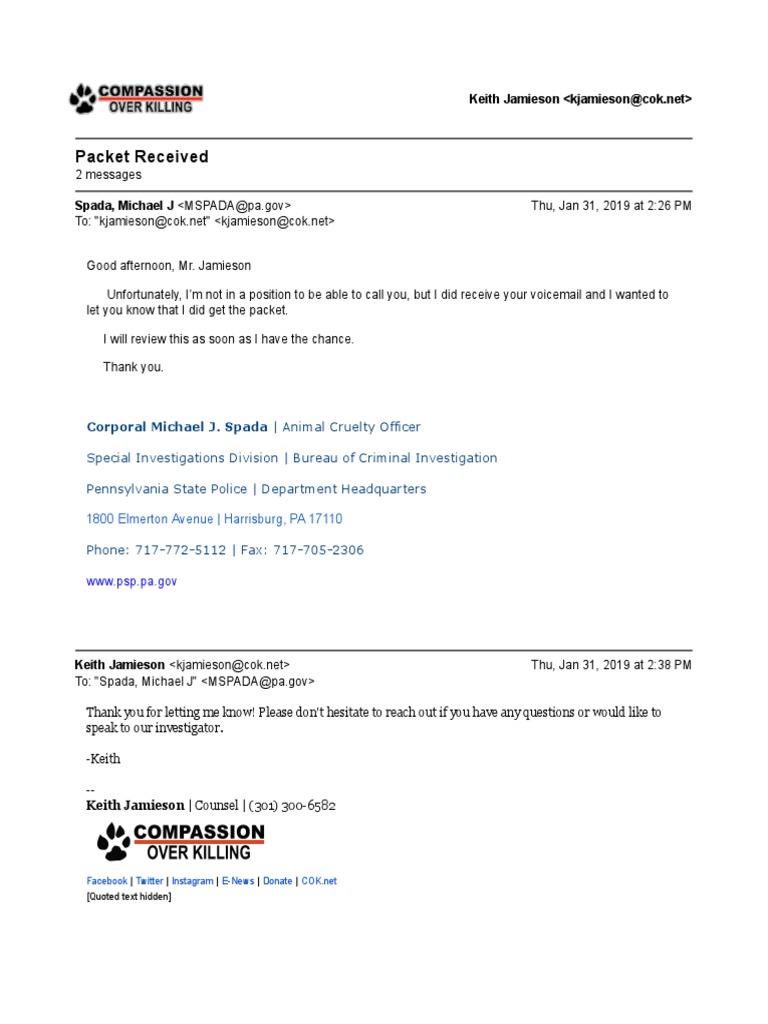 State Police Email With Cok