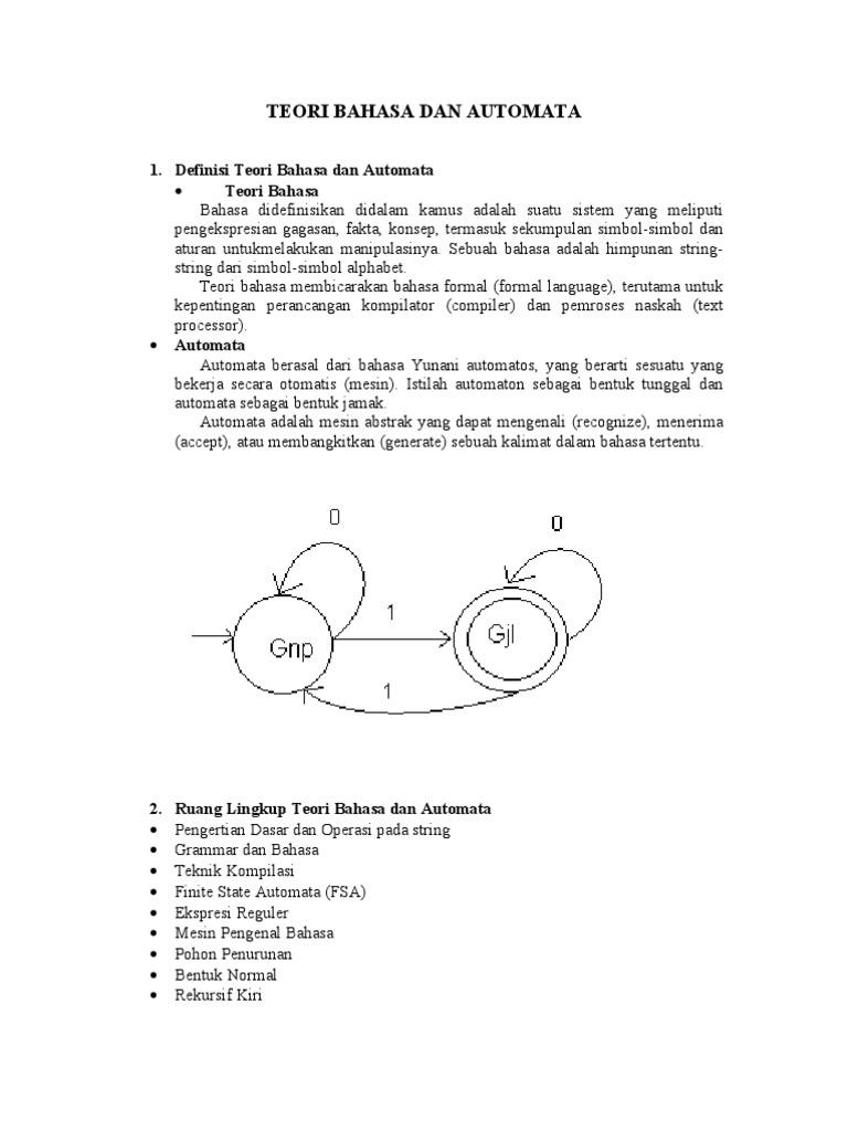 Teori Bahasa dan Automata: Definisi dan Contoh | PDF | Metode & Bahan Ajar