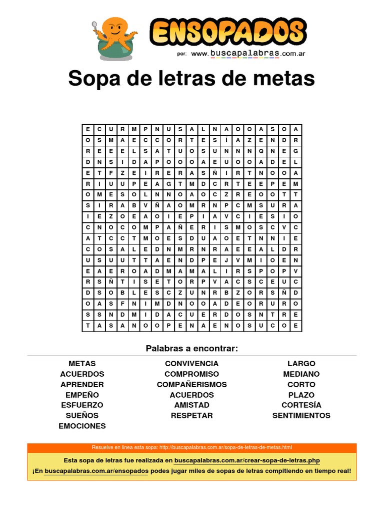 Sopa de Letras: Metas y Emociones | PDF