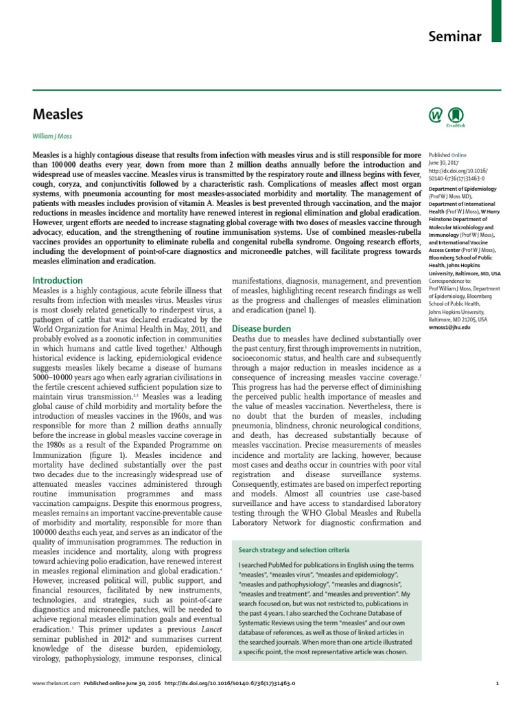Seminar William J Moss Pdf Measles Eradication Of Infectious