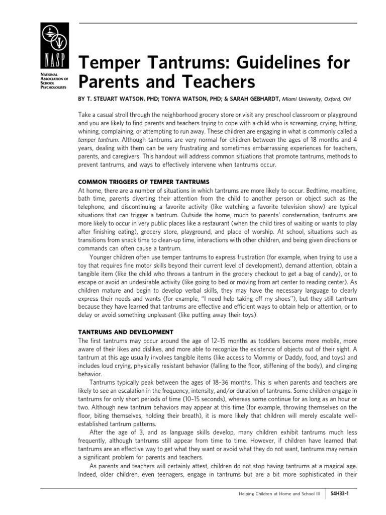 Temper Tantrums Guidelines For Parents and Teachers PDF