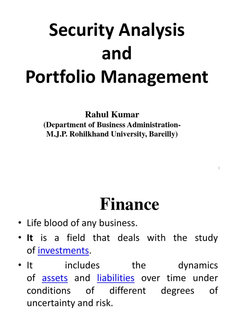 Security Analysis and Portfolio Management | PDF | Investing | Stocks