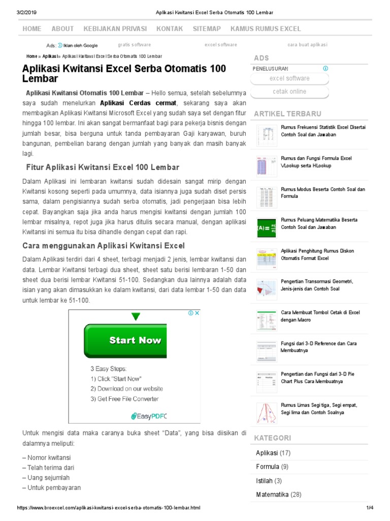 Aplikasi Kwitansi Excel Serba Otomatis 100 Lembar