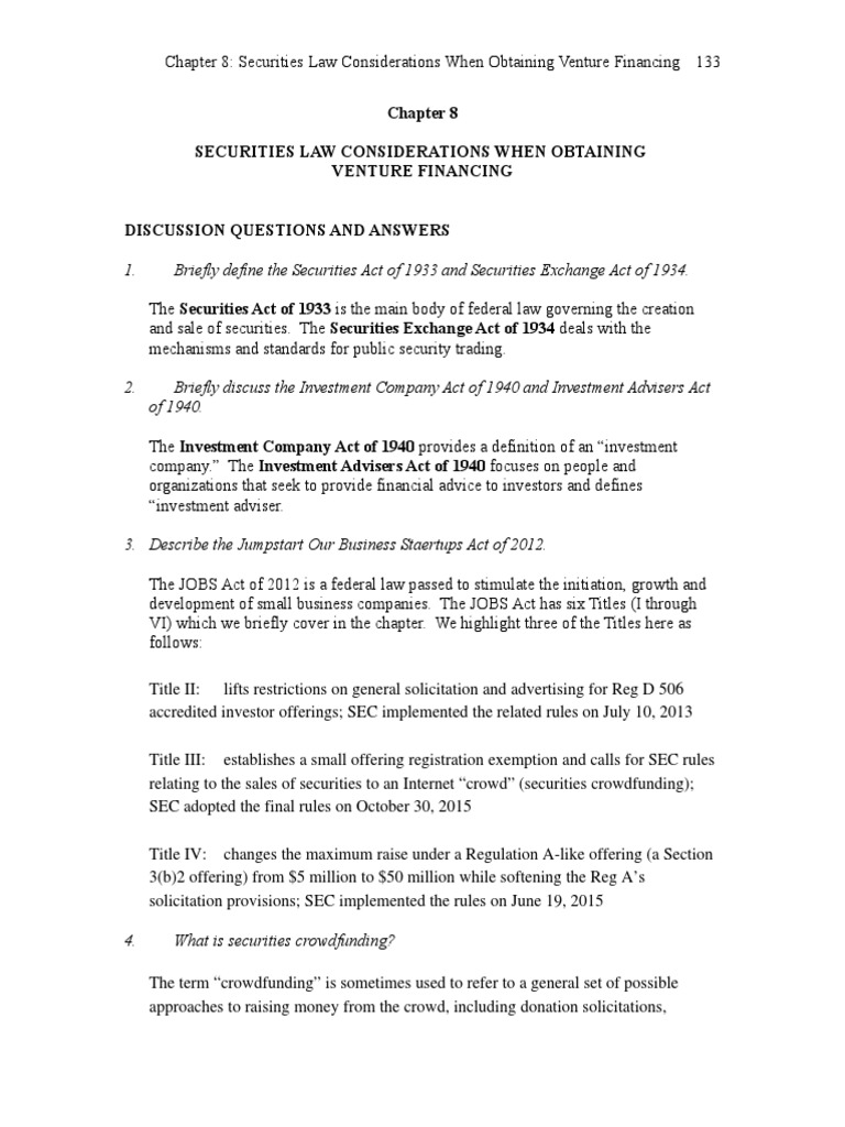 Chap 8 Solutions | PDF | Securities Act Of 1933 | U.S. Securities And ...