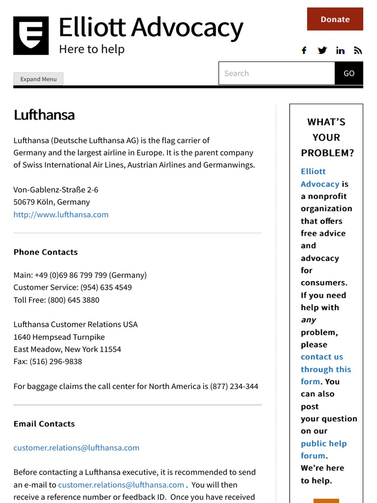 Lufthansa Customer Service Contacts PDF Airlines Aviation