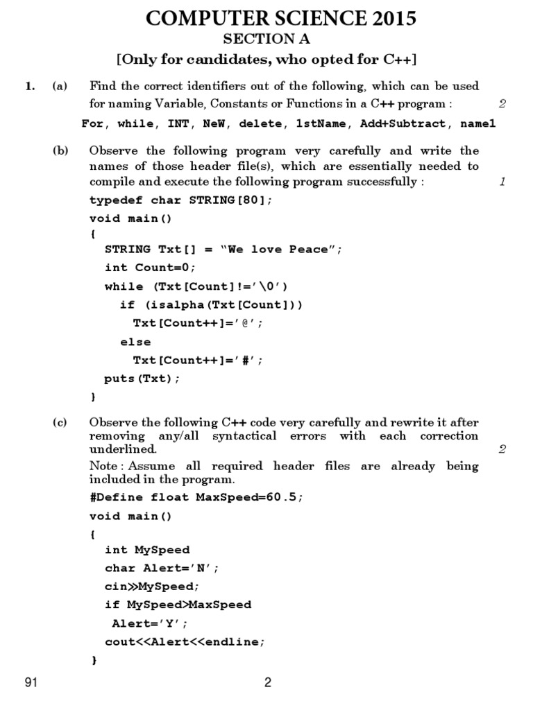 C++ Programming Questions and Answers for Section A | PDF | Array Data ...