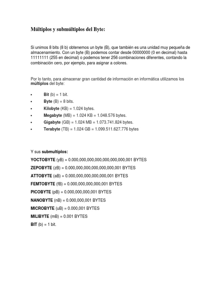 Múltiplos y Submúltiplos Del Byte | PDF