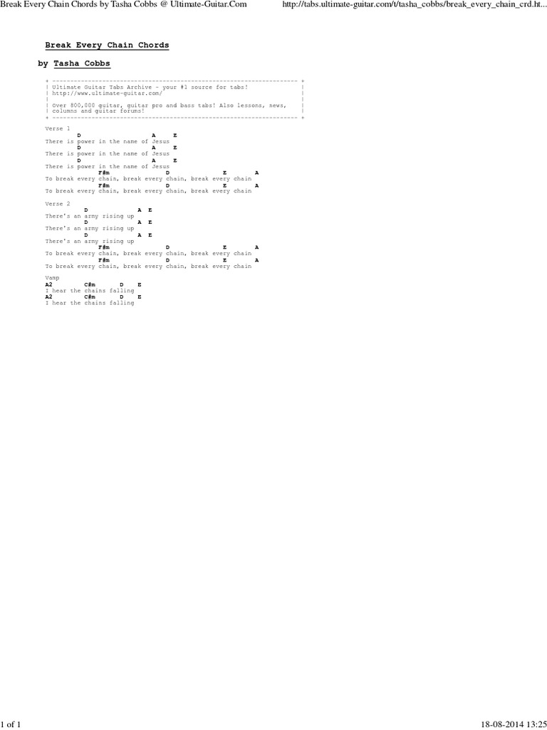 Break Every Chain Chords by Tasha Cobbs A2 CM D E PDF