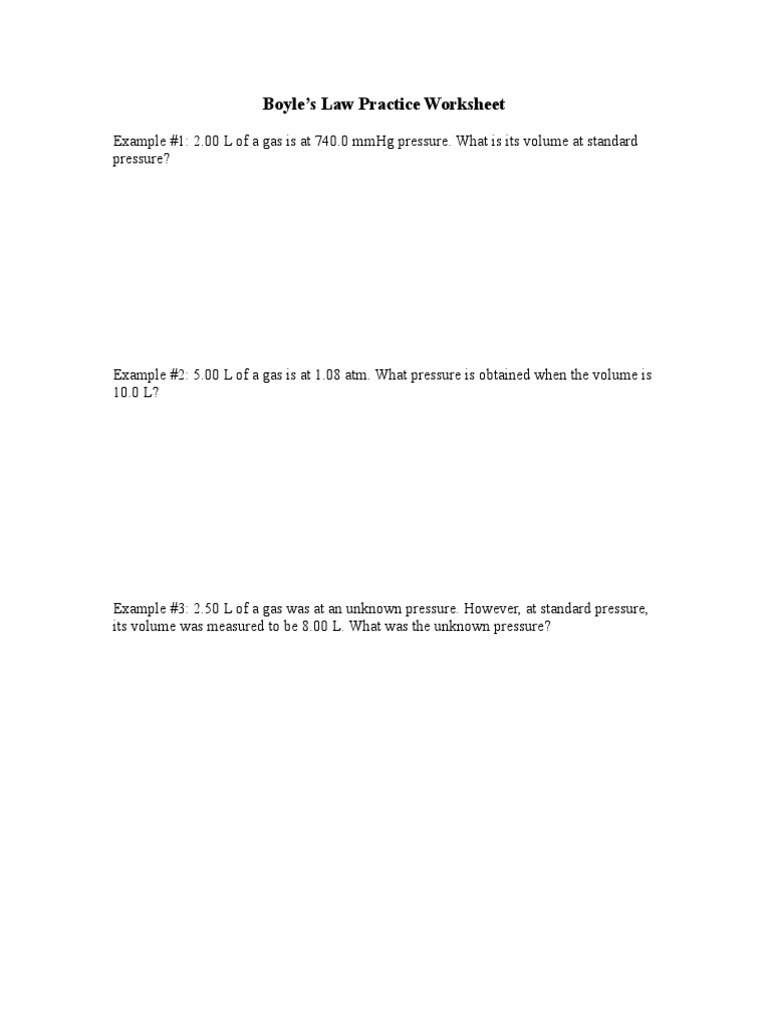 Boyles Law Practice Worksheet PDF