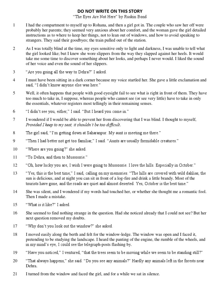 🏷️ The eyes are not here summary. The eyes are not here (by Ruskin Bond