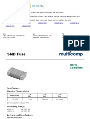 1,5 A SMD FF Mc06cf 1.50 Multicomp fusibile 0603 