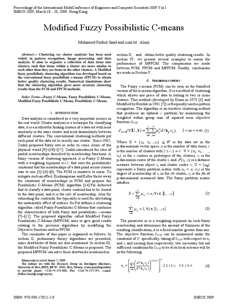 Modified Fuzzy Possibilistic Clustering | PDF | Cluster Analysis ...