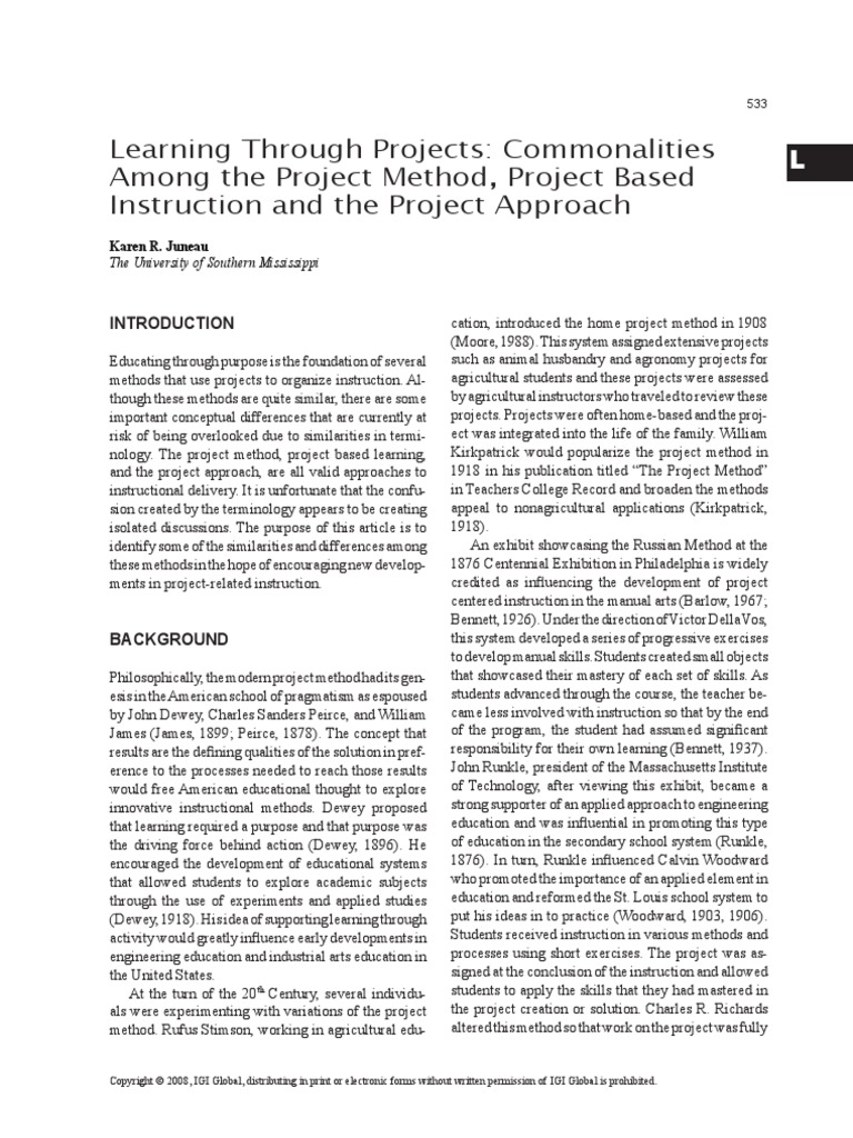 Learning Through Projects - Comonalities Among The Project Method ...
