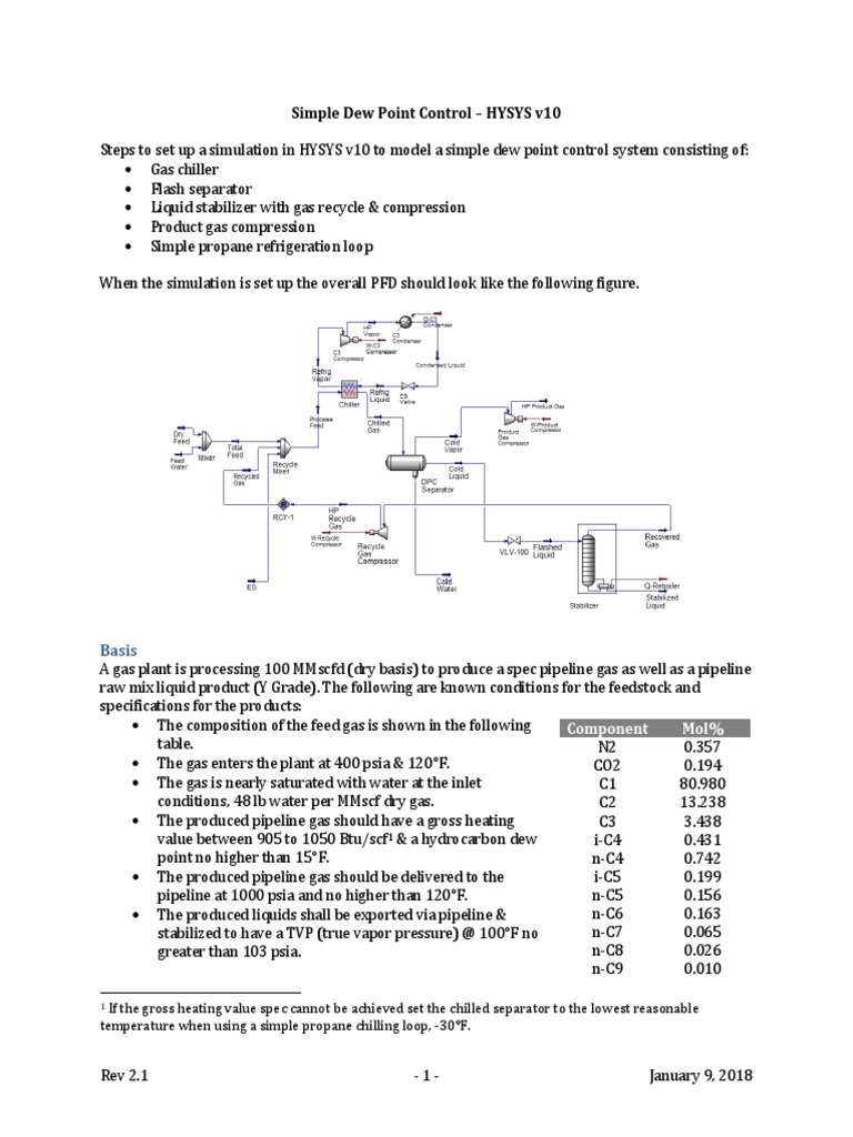 HYSYS v10 Simple Dew Point Control Guide | PDF | Vapor | Pressure