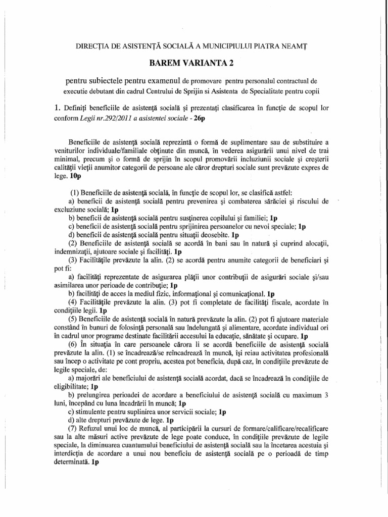 Subiecte Si Barem De Corectare Pentru Examenul De Promovare Pentru Personalul Contractual Debutant Pdf