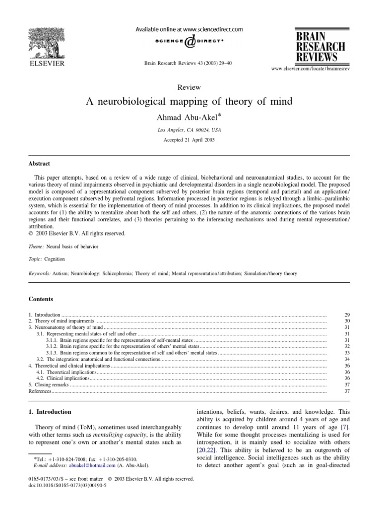 Neurobiological Mapping of Theory of Mind | PDF | Prefrontal Cortex ...