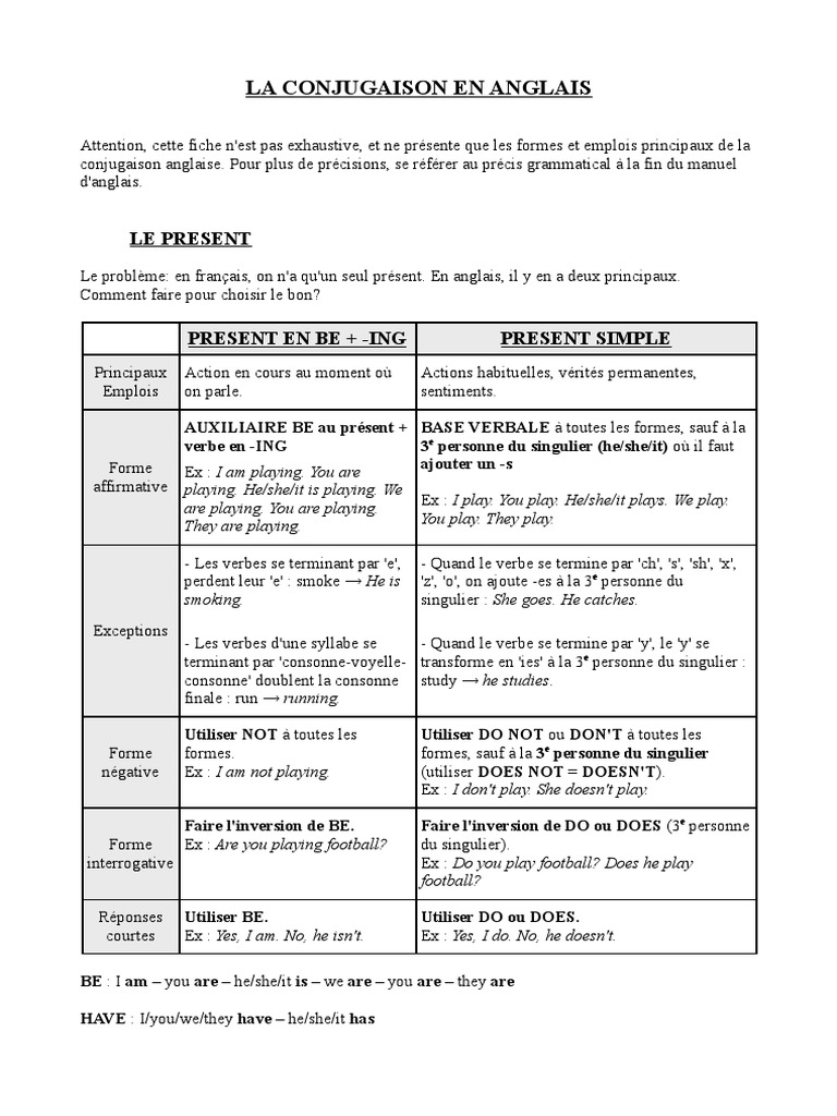 La Conjugaison en Anglais More English PDF | PDF | Relations syntaxiques |  Conjugaison
