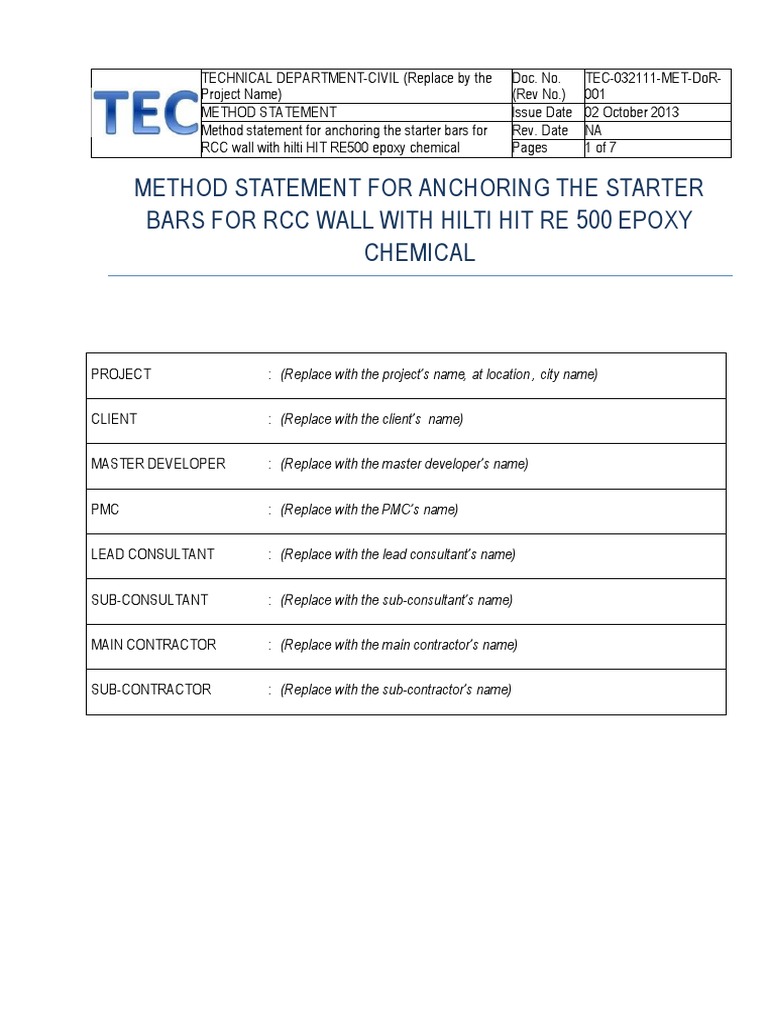 TEC032111EMETDoR002a (Method Statement For Anchoring The Starter