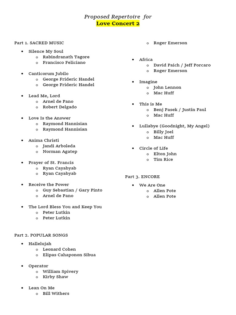 Proposed Repertoire | PDF | Art