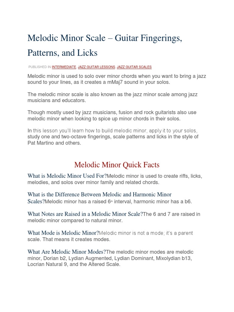 Melodic Minor Scale, PDF, Minor Scale