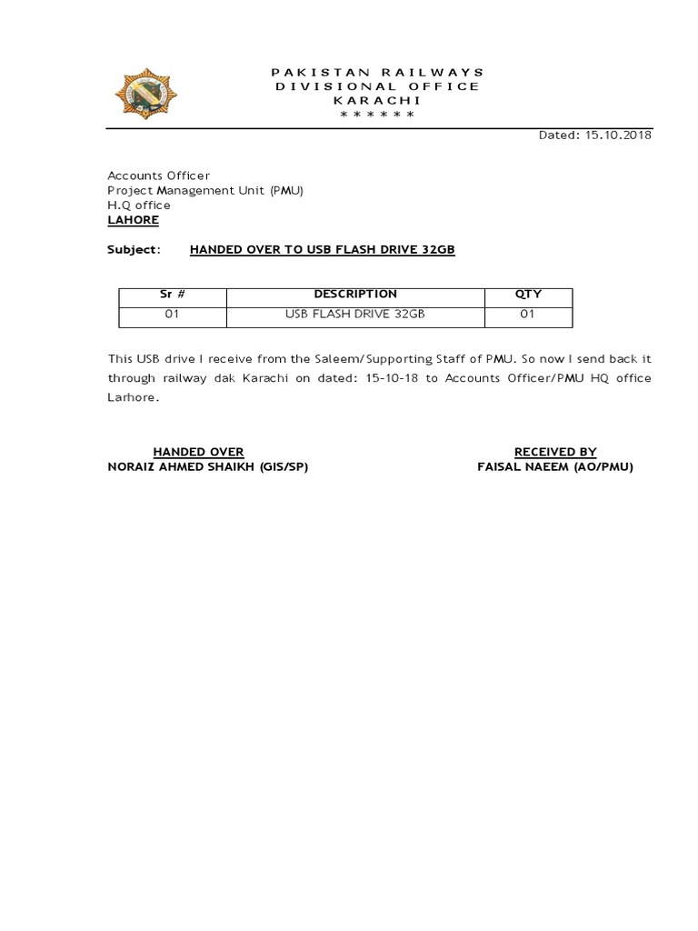 USB Flash Drive Handover Record | PDF