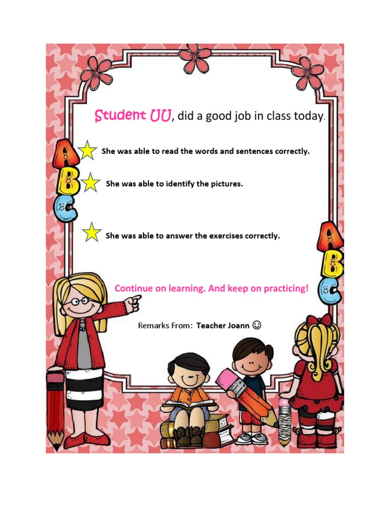 Student UU:, Did A Good Job in Class Today | PDF