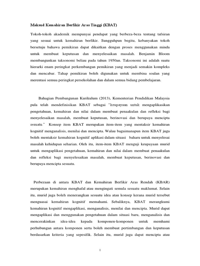 Maksud Kemahiran Berfikir Aras Tinggi Pdf