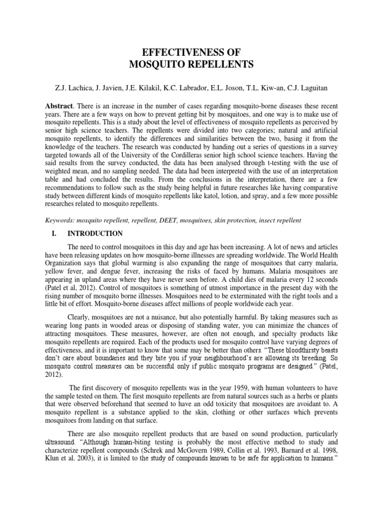 Effectiveness of Mosquito Repellents PDF Survey Methodology